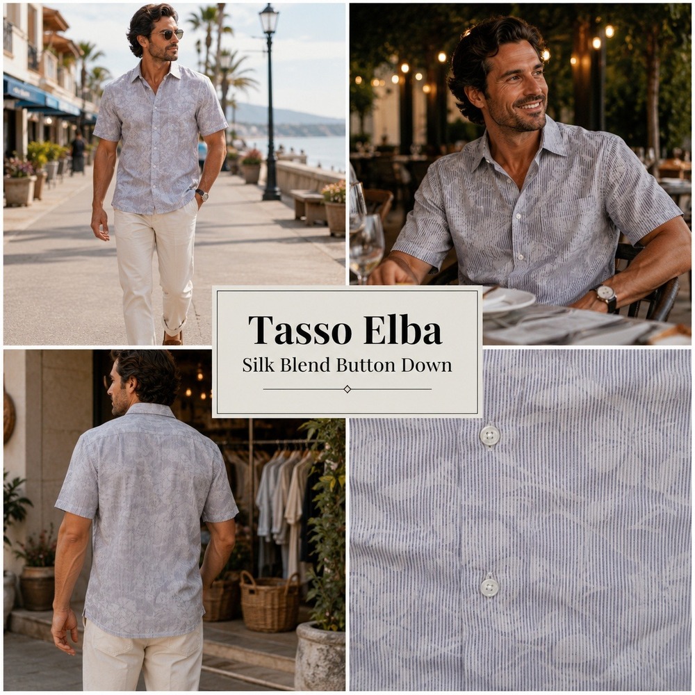 NWT Tasso Elba Island Mens Silk Linen Tropical Button Down Shirt Lavender L